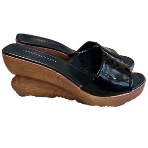 DONALD J PLINER Wish Patent Leather Wood Block Heel Sandals Black Size 10 EUC